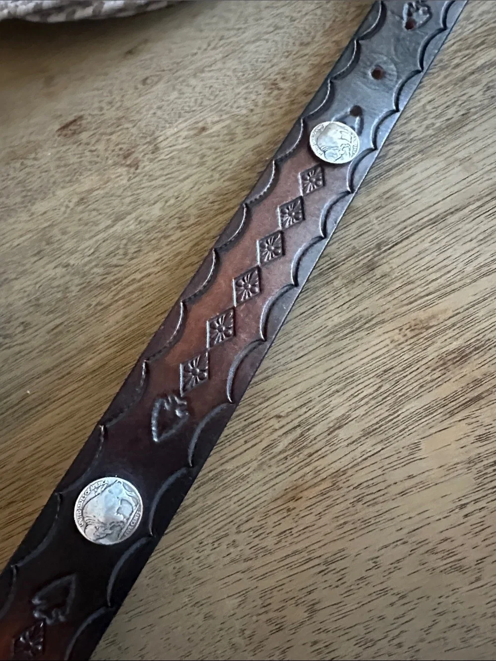 Country Western leather cowboy belt w buckle piranha fish buffalo nickel 44” new